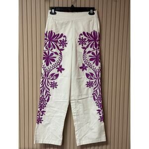 Maje Paris Embroidered Wide-Leg Cotton Trousers White Size FR 34/US XS